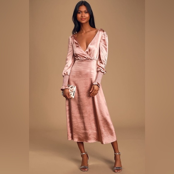 NWT Lulus Exclusive!Elegant Mauve Metallic Pink Satin,Backless Dress, Size XS - Picture 7 of 11